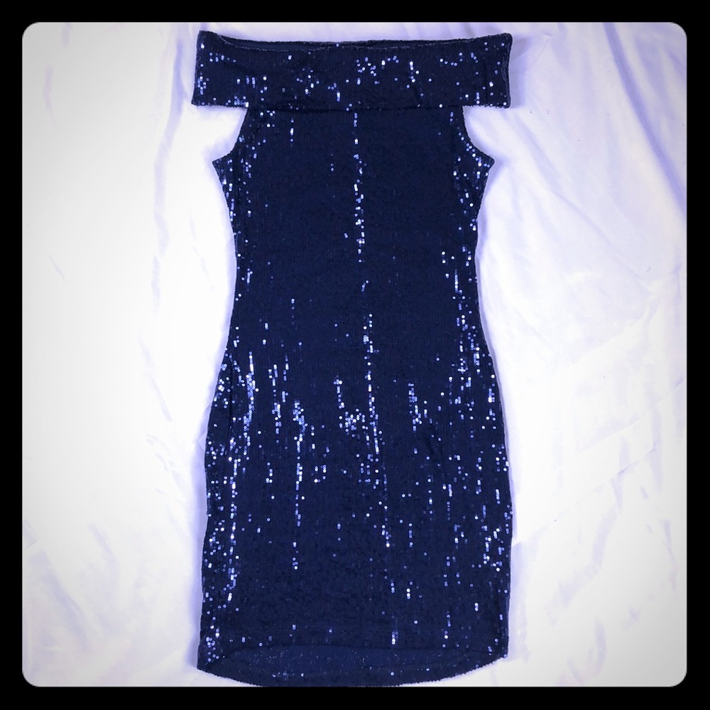 ASOS Navy Off the Shoulder dress